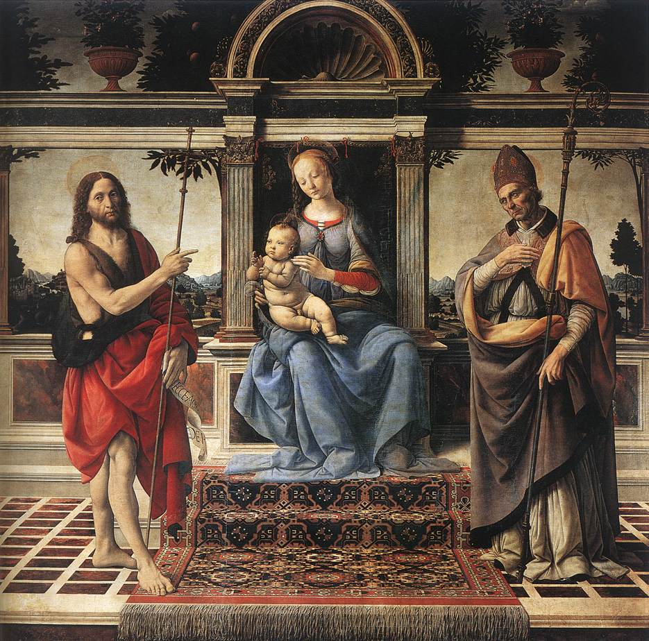 Madonna with Saints John the Baptist and Donatus, vintage artwork by Andrea del Verrocchio, A3 (16x12") Poster Print