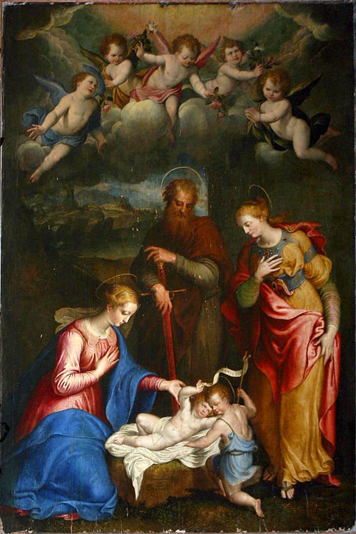 Madonna with Saints Paul, Barbara and John the Baptist, vintage artwork by Bernardino Campi, A3 (16x12") Poster Print