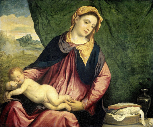 Madonna with Sleeping Child, vintage artwork by Paris Bordone, A3 (16x12") Poster Print