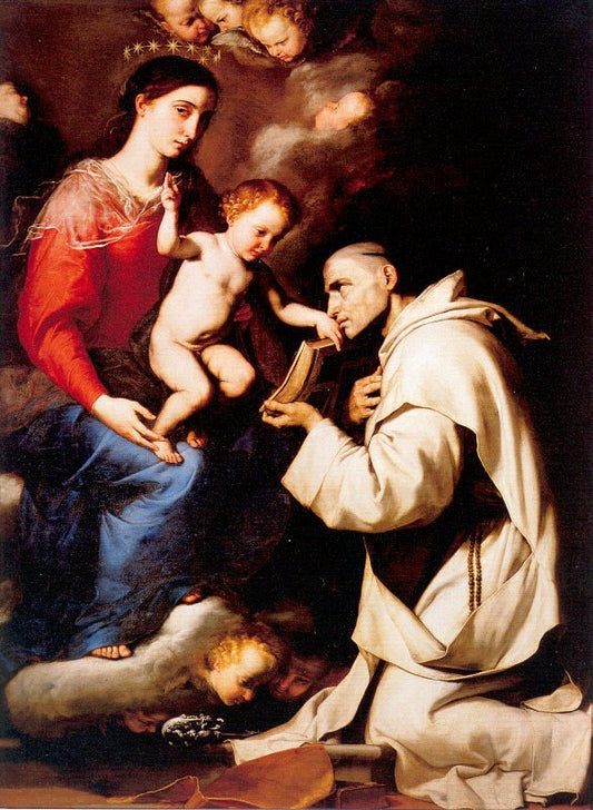Madonna with the Christ Child and St. Bruno, vintage artwork by Jusepe de Ribera, 12x8" (A4) Poster