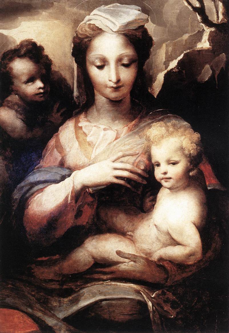 Madonna with the Infant Christ and Saint John the Baptist, vintage artwork by Domenico Beccafumi, A3 (16x12") Poster Print
