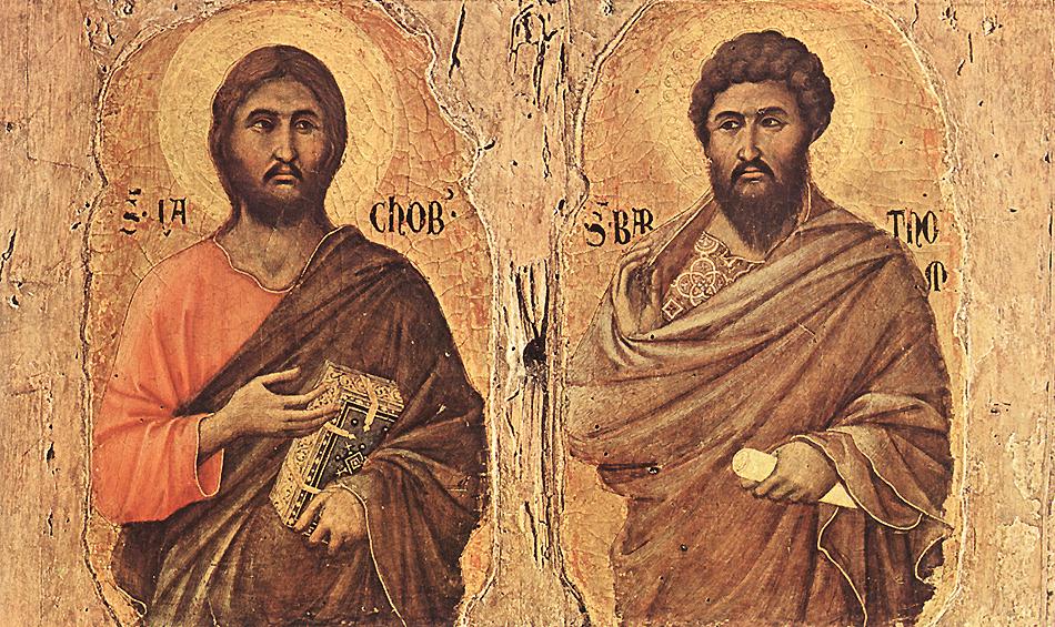 Maestà (detail: top panels), vintage artwork by Duccio di Buoninsegna, 12x8" (A4) Poster