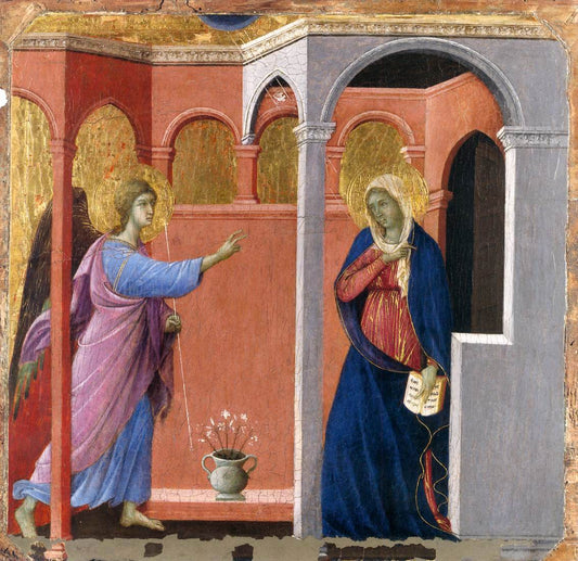 Maesta ~ Scene 1: Annunciation, vintage artwork by Duccio di Buoninsegna, 12x8" (A4) Poster