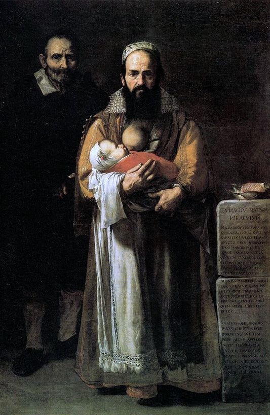 Magdalena Ventura with Her Husband and Son, vintage artwork by Jusepe de Ribera, 12x8" (A4) Poster