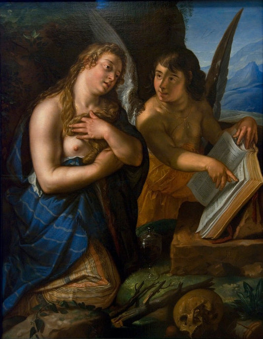 Magdalene and Angel, vintage artwork by Hendrick Goltzius, 12x8" (A4) Poster