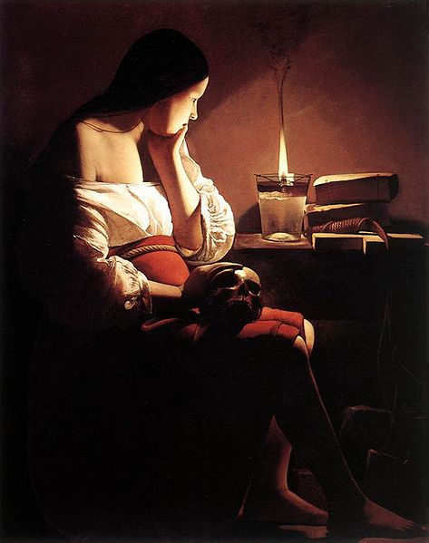 Magdalene with the Smoking Flame, vintage artwork by Georges de La Tour, 12x8" (A4) Poster