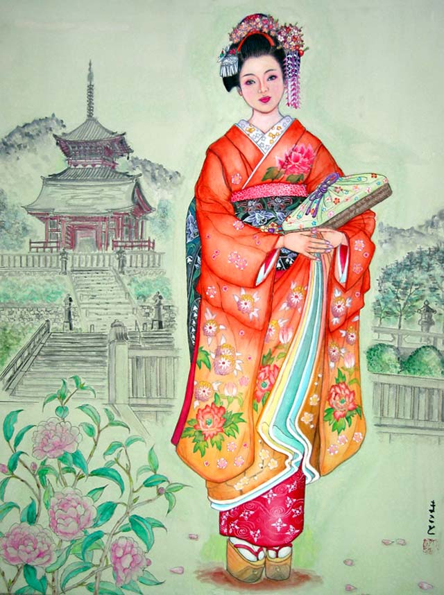 maiko all, historic, vintage ukiyo-e Japan artwork,12x8"(A4) Poster Print
