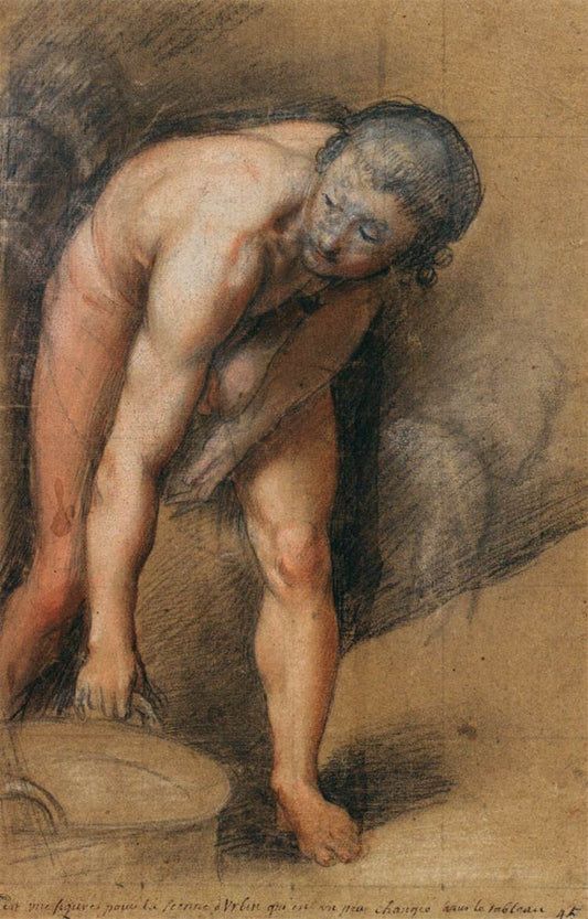 Male Figure Stooping to Lift a Cauldron, vintage artwork by Federico Barocci, A3 (16x12") Poster Print