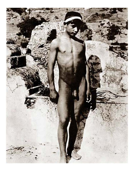 male nude with band, historic photo by Wilhelm von Gloeden, 16x12"(A3) Poster