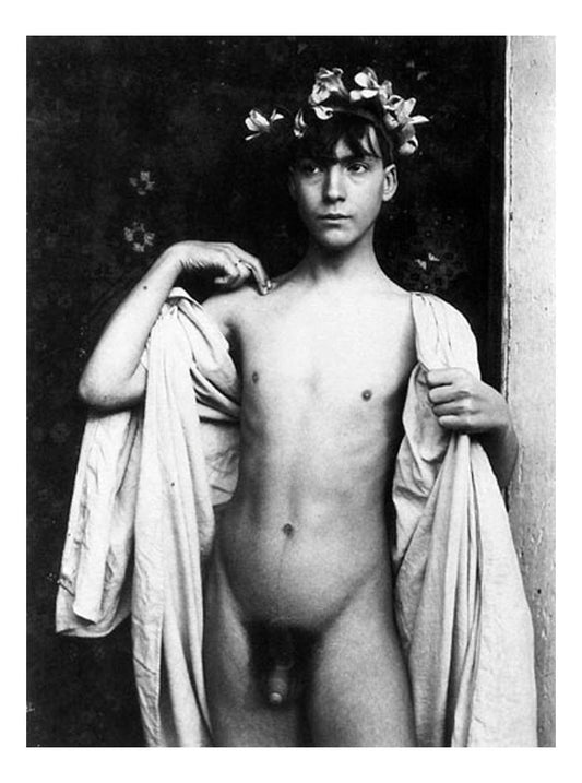 male nude with laurel leaves, historic photo by Wilhelm von Gloeden, 16x12"(A3) Poster