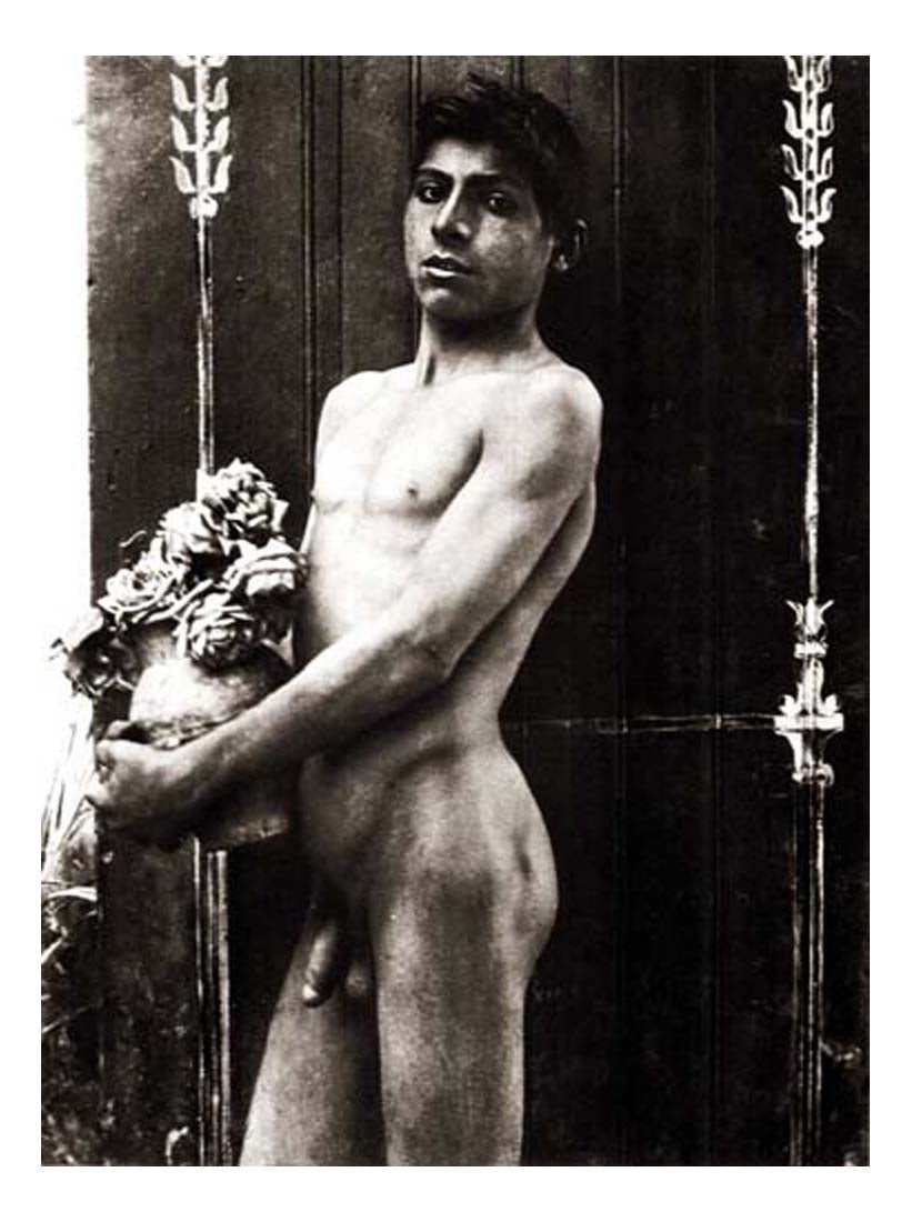 male nude with vase, historic photo by Wilhelm von Gloeden, 16x12"(A3) Poster