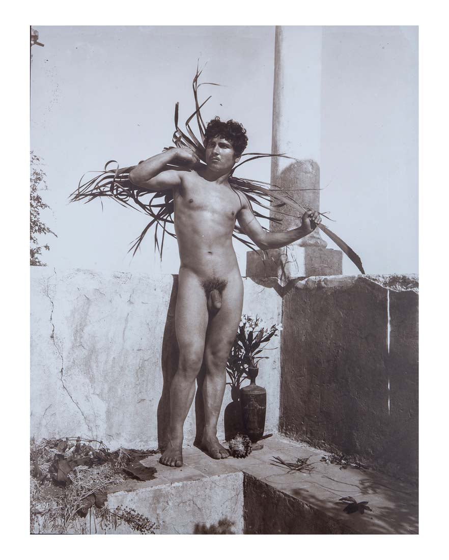 man by wall garden Italy, historic photo by Wilhelm von Gloeden, 16x12"(A3) Poster