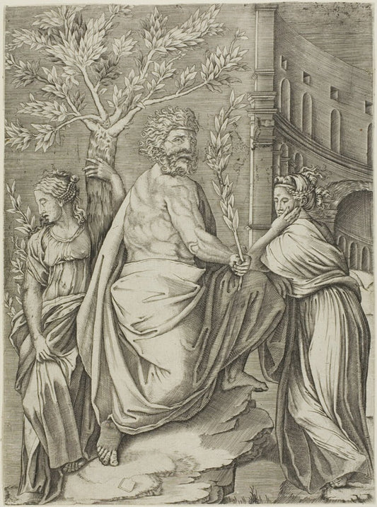 Man Under a Laurel Tree by  Agostino dei Musi (Italian, c. 1490-after 1536), 23x16"( A2 size) Poster Print