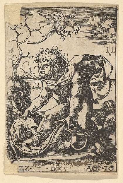 Man with a Fish August 16, 1522-Dirck Vellert  c1480/85–c1547), vintage art, A3 (16x12") Poster Print