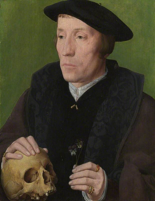 Man with a Pansy and an Skull, vintage artwork by Follower of Jan van Scorel, A3 (16x12") Poster Print