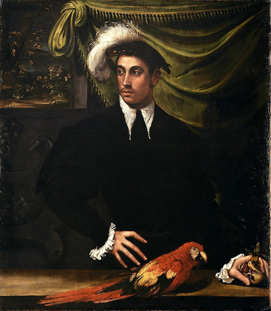 Man with a Parrot, vintage artwork by Niccolò dell' Abbate, A3 (16x12") Poster Print