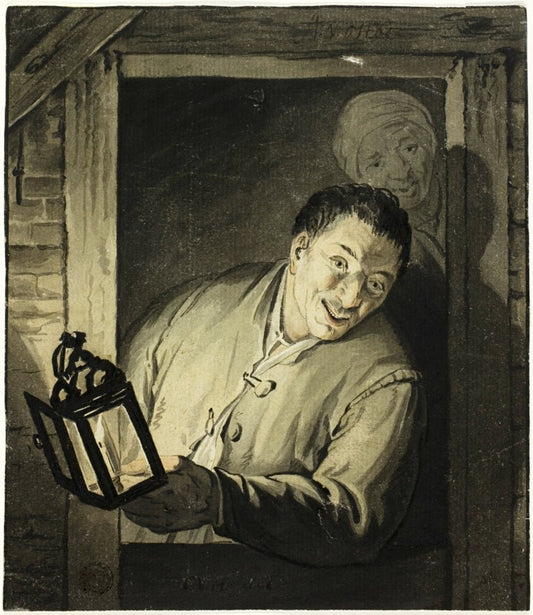 Man with Lantern in Doorway by  After Adriaen van Ostade, 23x16"( A2 size ) Poster Print