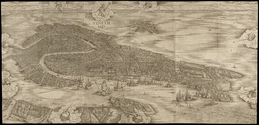 Map of Venice, vintage artwork by Jacopo de' Barbari, A3 (16x12") Poster Print