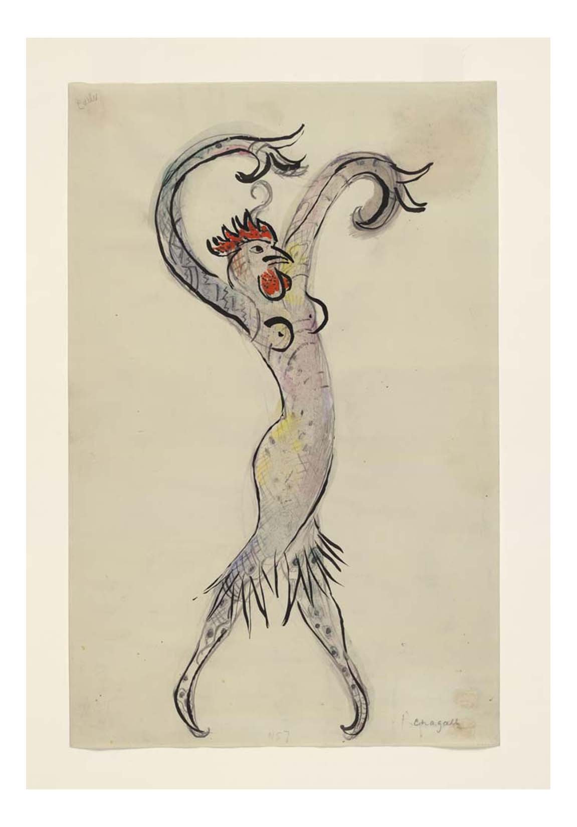 Marc Chagall - A Rooster, costume design for Aleko, 16x12" (A3) Poster Print