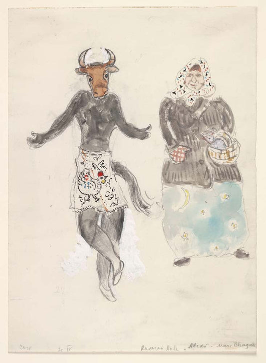 Marc Chagall - A Russian Baba and a Cow, costume design for Aleko,  vintage art, A3 (16x12")  Poster Print 