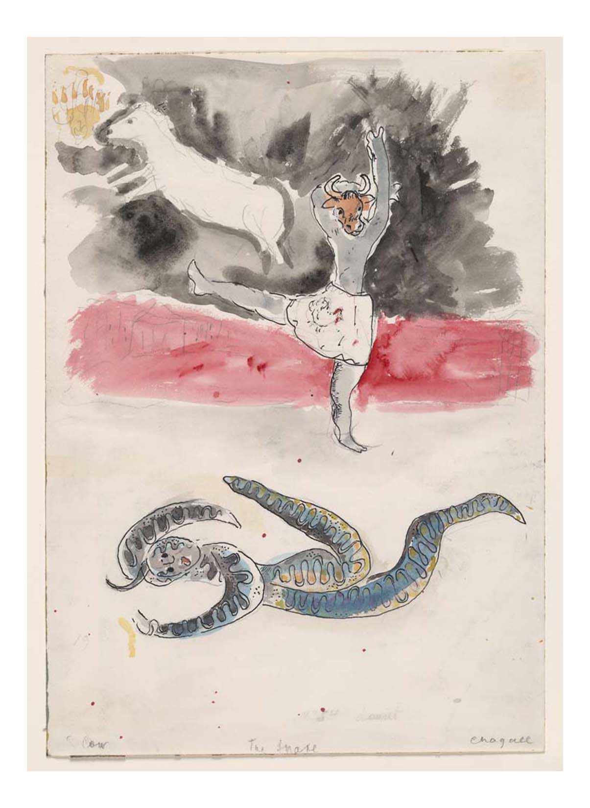 Marc Chagall - A Snake and a Cow, costume design for Aleko, 16x12" (A3) Poster Print