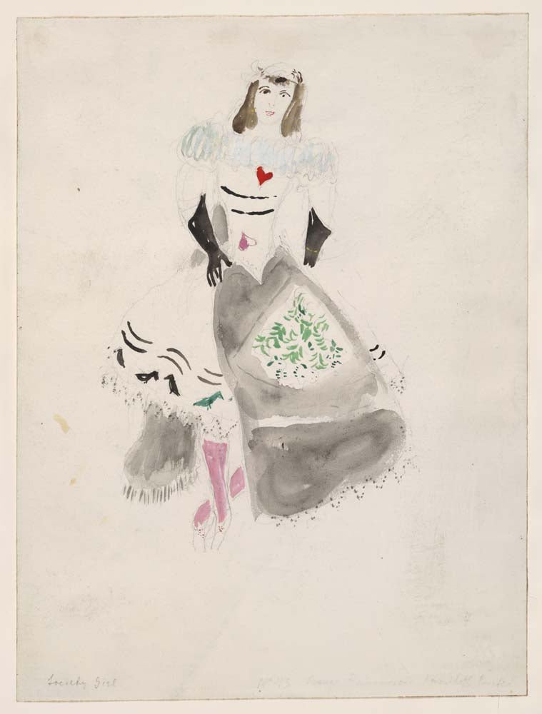 Marc Chagall - A Society Lady, costume design for Aleko, vintage art, modern poster print