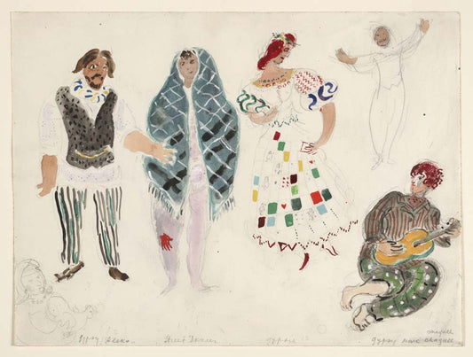 Marc Chagall - A Street Dancer and Gypsies,  Aleko,  vintage art, A3 (16x12")  Poster Print 