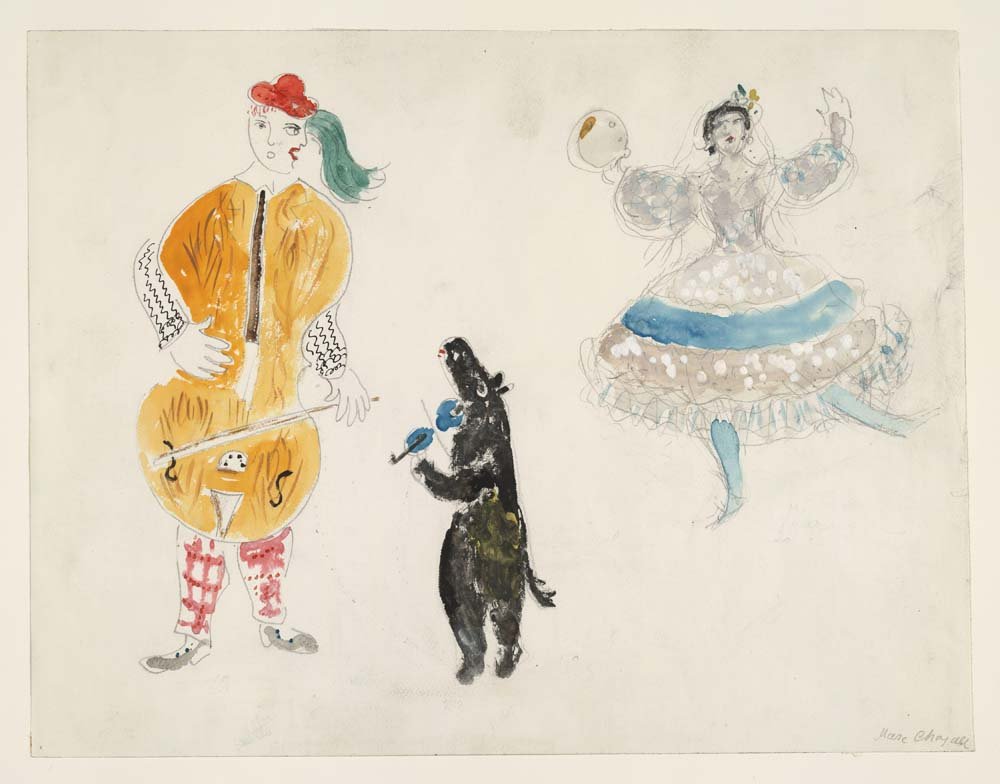 Marc Chagall, Bandura Player, a Bear and Zemphira, for Aleko vintage art, A3 (16x12")  Poster Print 