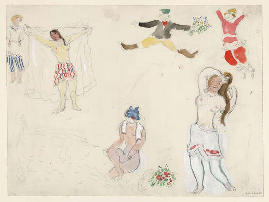 Marc Chagall - Bathers and Peasants, costume design for Aleko,  vintage art, A3 (16x12")  Poster Print 