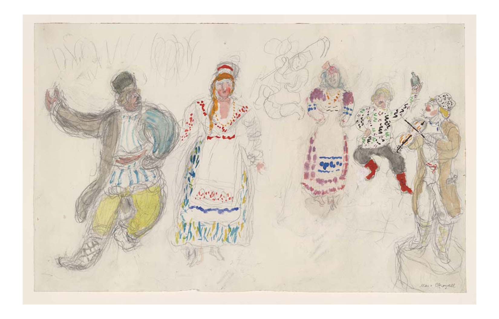 Marc Chagall - Peasants, costume design for Aleko, 16x12" (A3) Poster Print