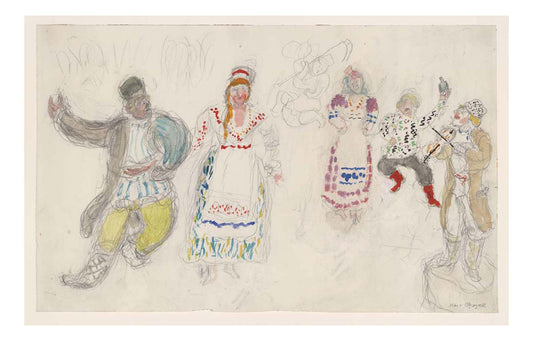 Marc Chagall - Peasants, costume design for Aleko, 16x12" (A3) Poster Print