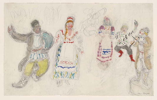 Marc Chagall - Peasants, costume design for Aleko, vintage art, A3 (16x12")  Poster Print 