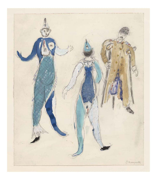 Marc Chagall - Two Fish and a Veteran, costume design for Aleko, 16x12" (A3) Poster Print