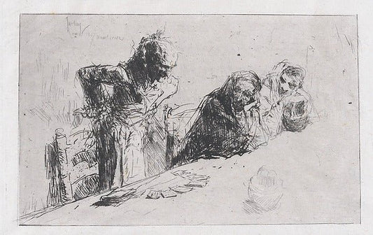 Mariano Fortuny Marsal:Cardplayers: three men two seated one standing before a spread of cards on a table 1867, vintage artwork, 16x12"(A3) Poster Print
