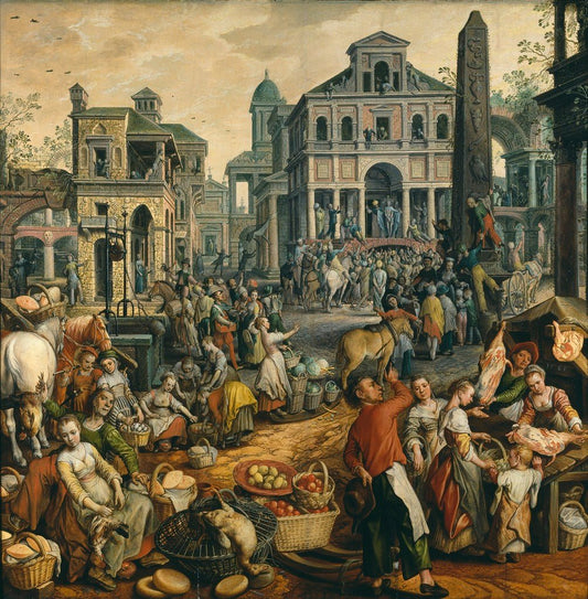 Market Scene with Ecce Homo, vintage artwork by Joachim Beuckelaer, 12x8" (A4) Poster