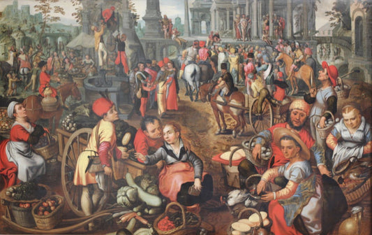 Market with Ecce Homo, vintage artwork by Joachim Beuckelaer, 12x8" (A4) Poster