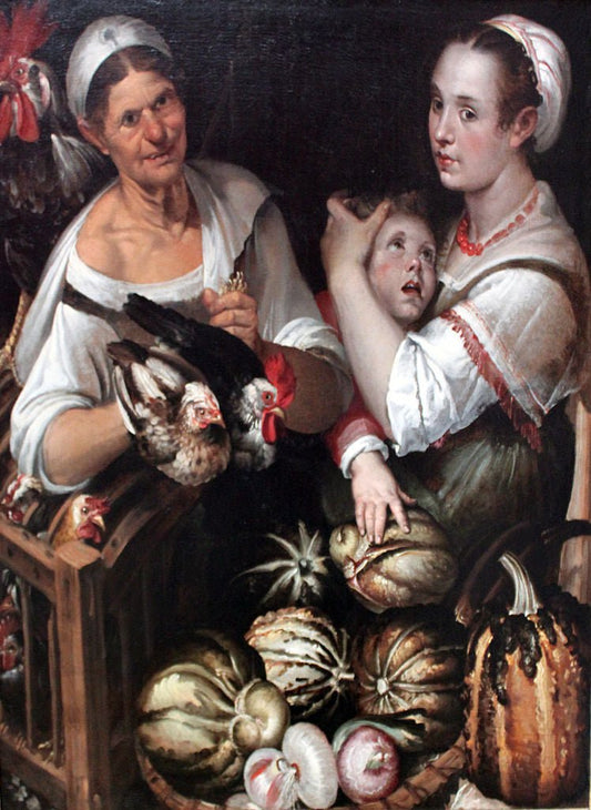 Market Women and Boy, vintage artwork by Bartolomeo Passarotti, A3 (16x12") Poster Print