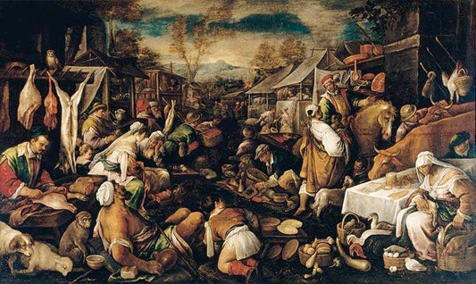 Marketplace, vintage artwork by Francesco Bassano  the Younger, A3 (16x12") Poster Print