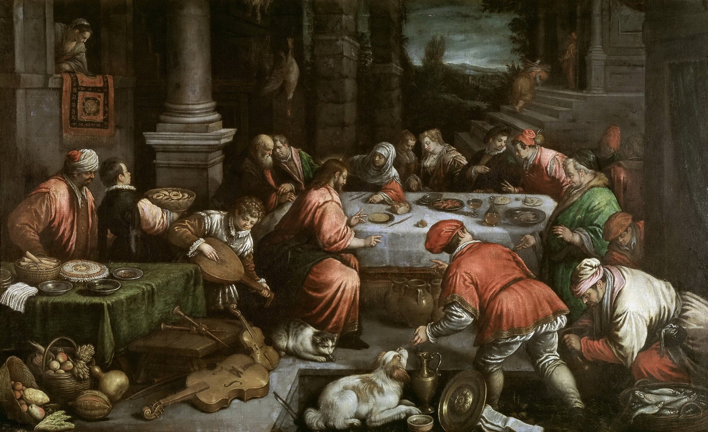 Marriage at Cana, vintage artwork by Leandro Bassano, 12x8" (A4) Poster