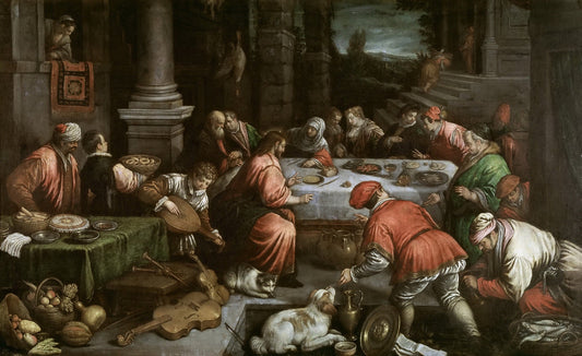 Marriage at Cana, vintage artwork by Leandro Bassano, 12x8" (A4) Poster