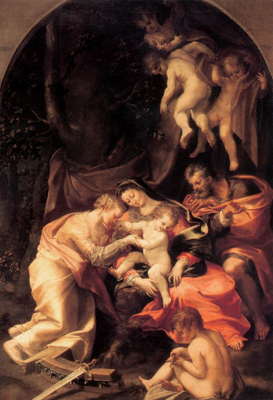Marriage of Saint Catherine, vintage artwork by Girolamo Mazzola Bedoli, A3 (16x12") Poster Print