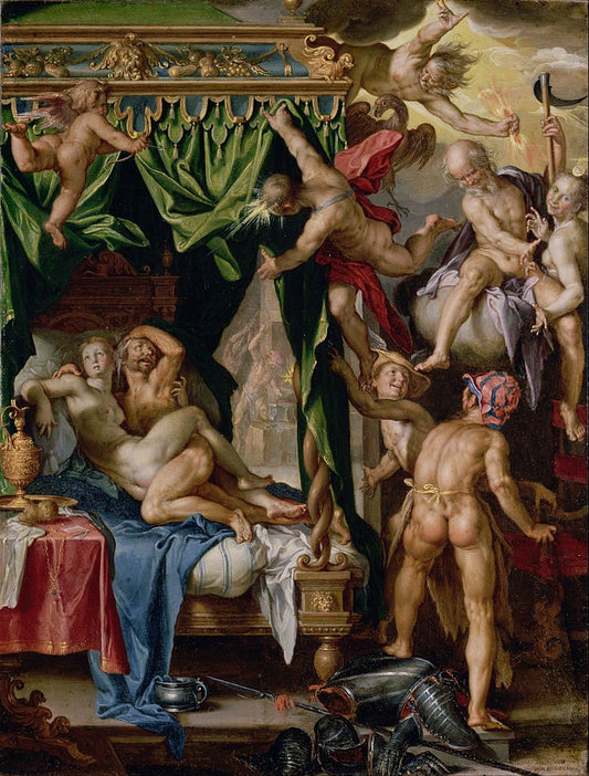 Mars and Venus Surprised by  the Gods, vintage artwork by Joachim Wtewael, A3 (16x12") Poster Print