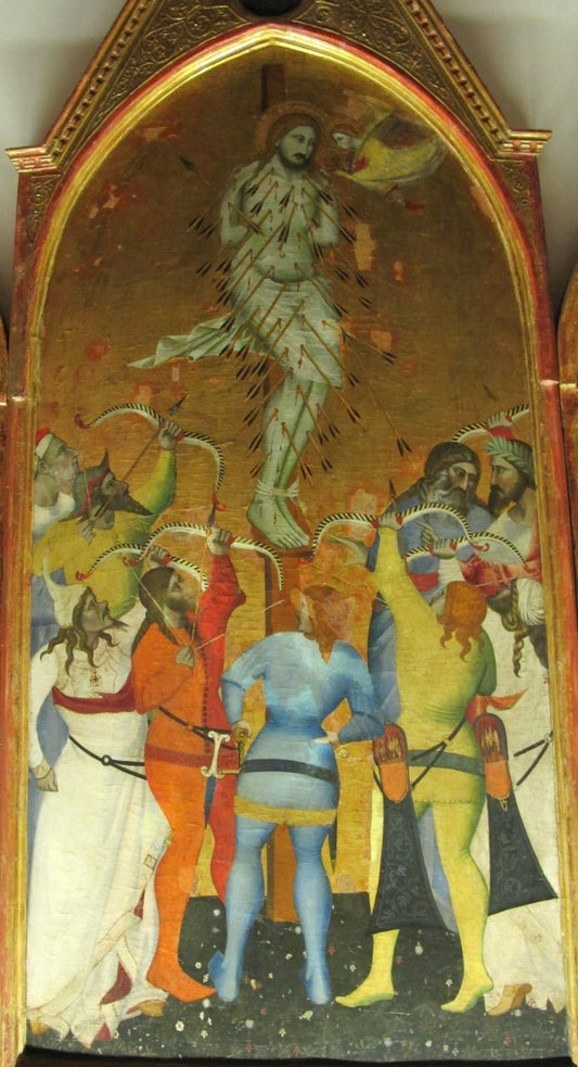 Martyrdom of Saint Sebastian and Scenes from his Life (central panel), vintage artwork by Giovanni del Biondo, A3 (16x12") Poster Print