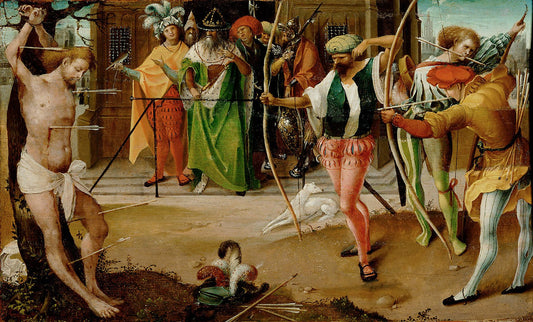 Martyrdom of Saint Sebastian, vintage artwork by Jan de Beer, A3 (16x12") Poster Print