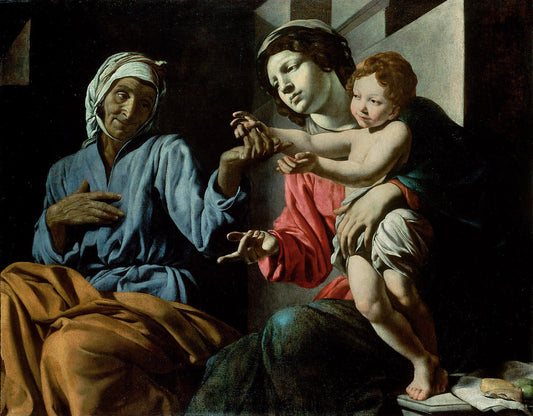 Mary, Infant and Saint Anne, vintage artwork by Giovanni Battista Caracciolo, 12x8" (A4) Poster