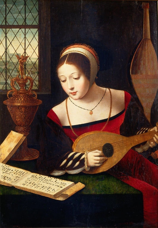 Mary Magdalena with lute, vintage artwork by Master of Female Half Lengths, A3 (16x12") Poster Print