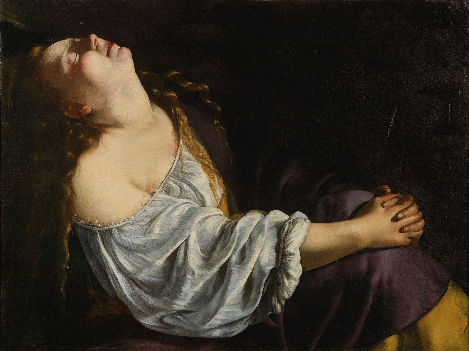 Mary Magdalene in Ecstasy, vintage artwork by Artemisia Gentileschi, 12x8" (A4) Poster