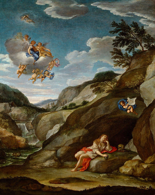 Mary Magdalene in Penitence, vintage artwork by Attributed to Francesco Albani, 12x8" (A4) Poster