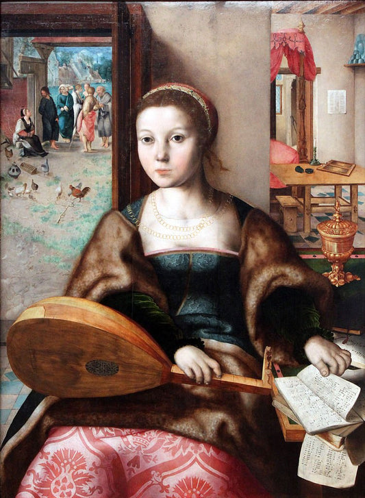 Mary Magdalene with Christ and Martha in the Background, vintage artwork by Jan Sanders van Hemessen, A3 (16x12") Poster Print