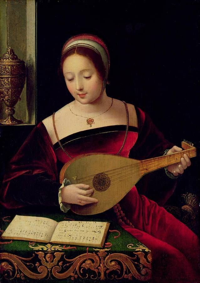Mary Magdalene with lute, vintage artwork by Master of Female Half Lengths, A3 (16x12") Poster Print